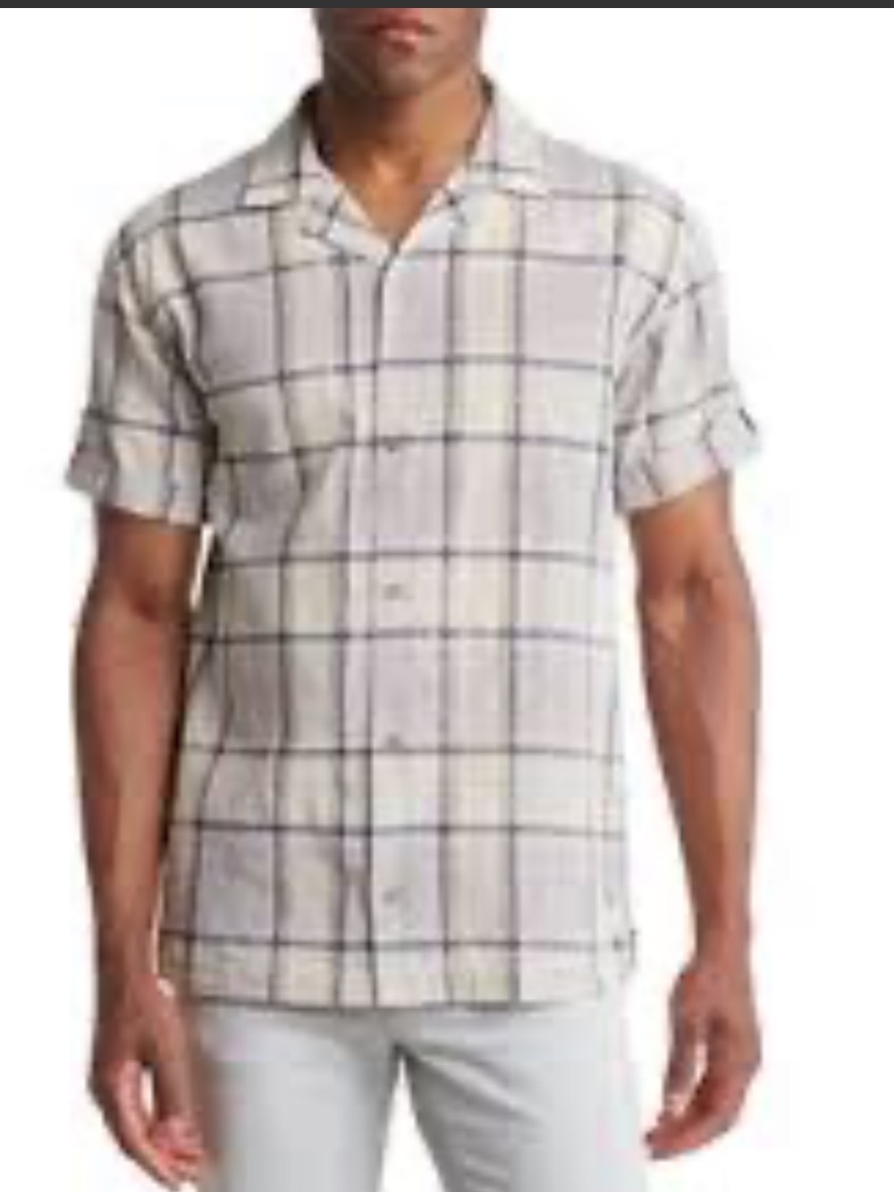 Scotch & Soda Plaid Short Sleeve Button Front Camp Shirt Blue Tan Pink Size Lg